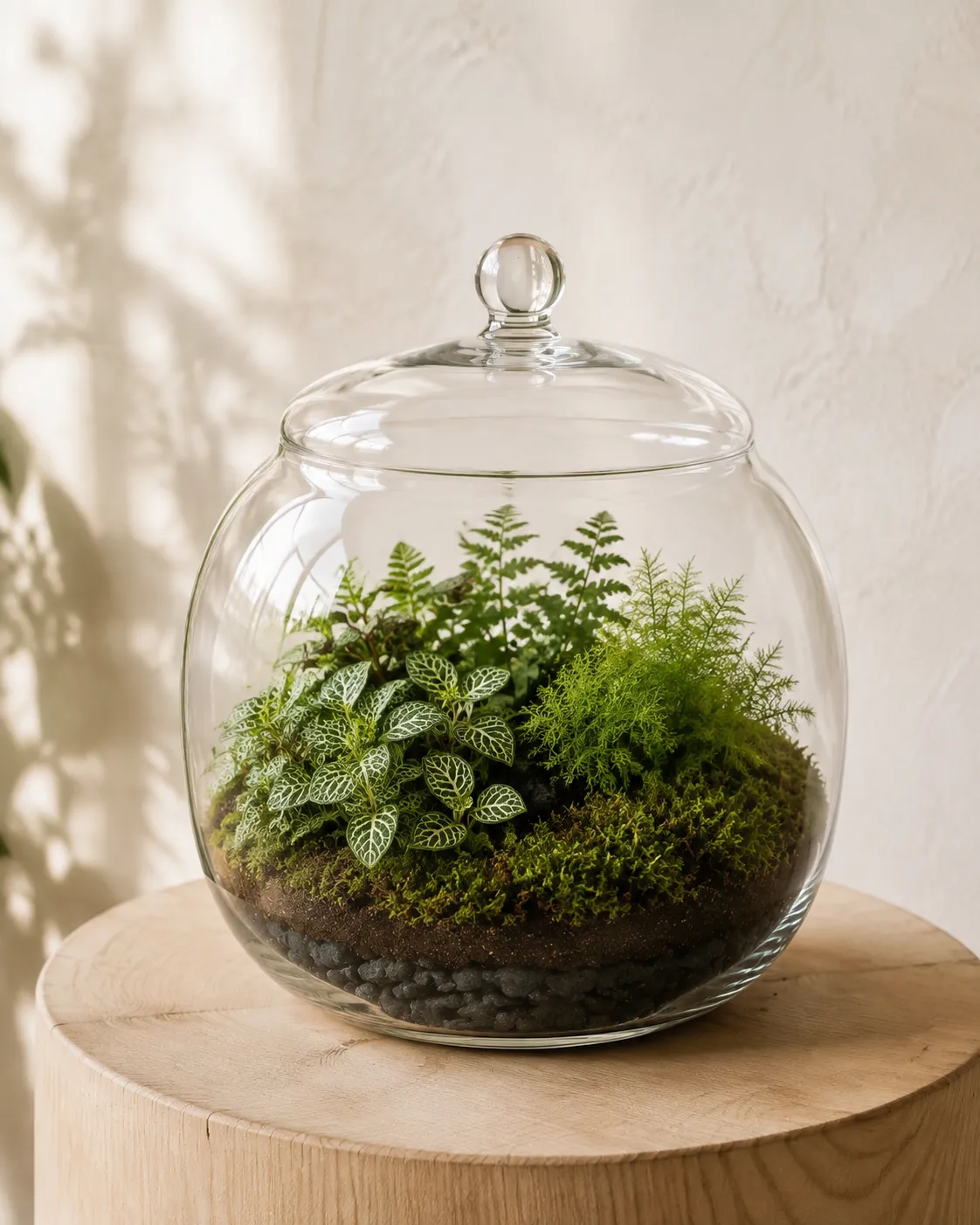 Detalle del terrario redondo Selva Curva